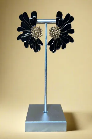 Elegant Flower Post Earrings - Black