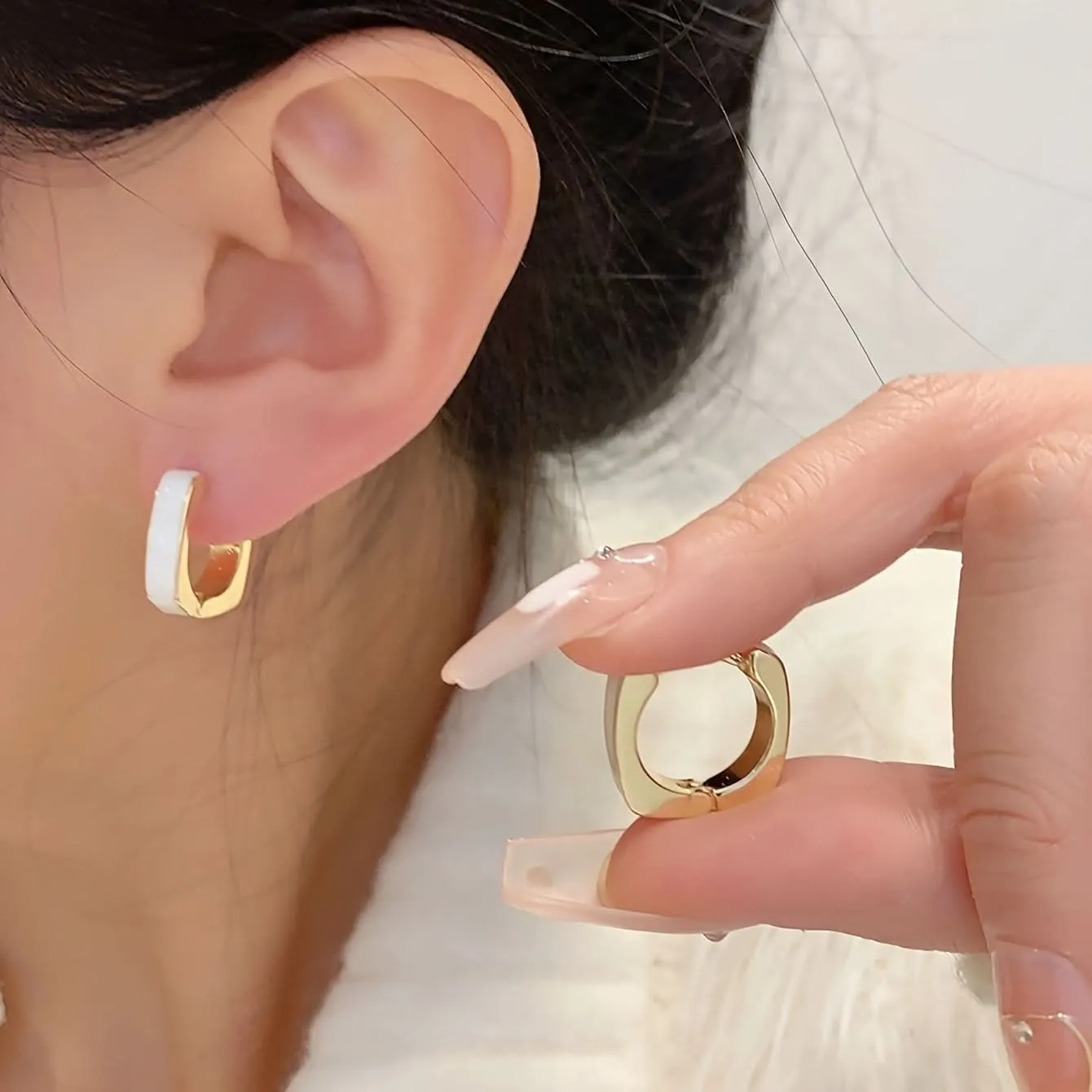 Elegant French-Inspired Geometric Square Hoop Earrings for Women
