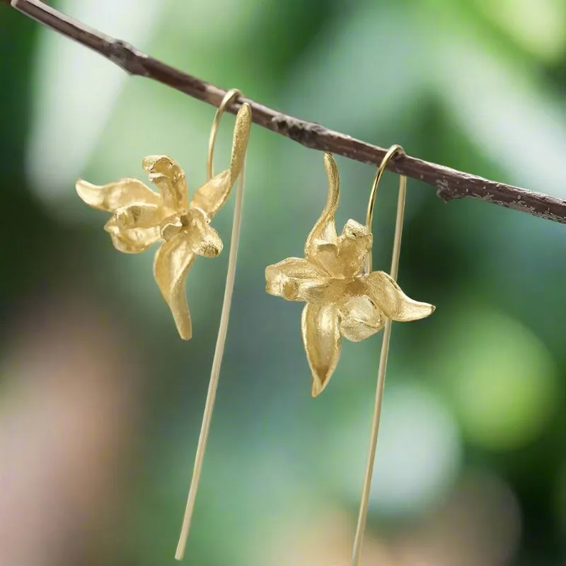 Elegant Iris Flower Dangle Earrings