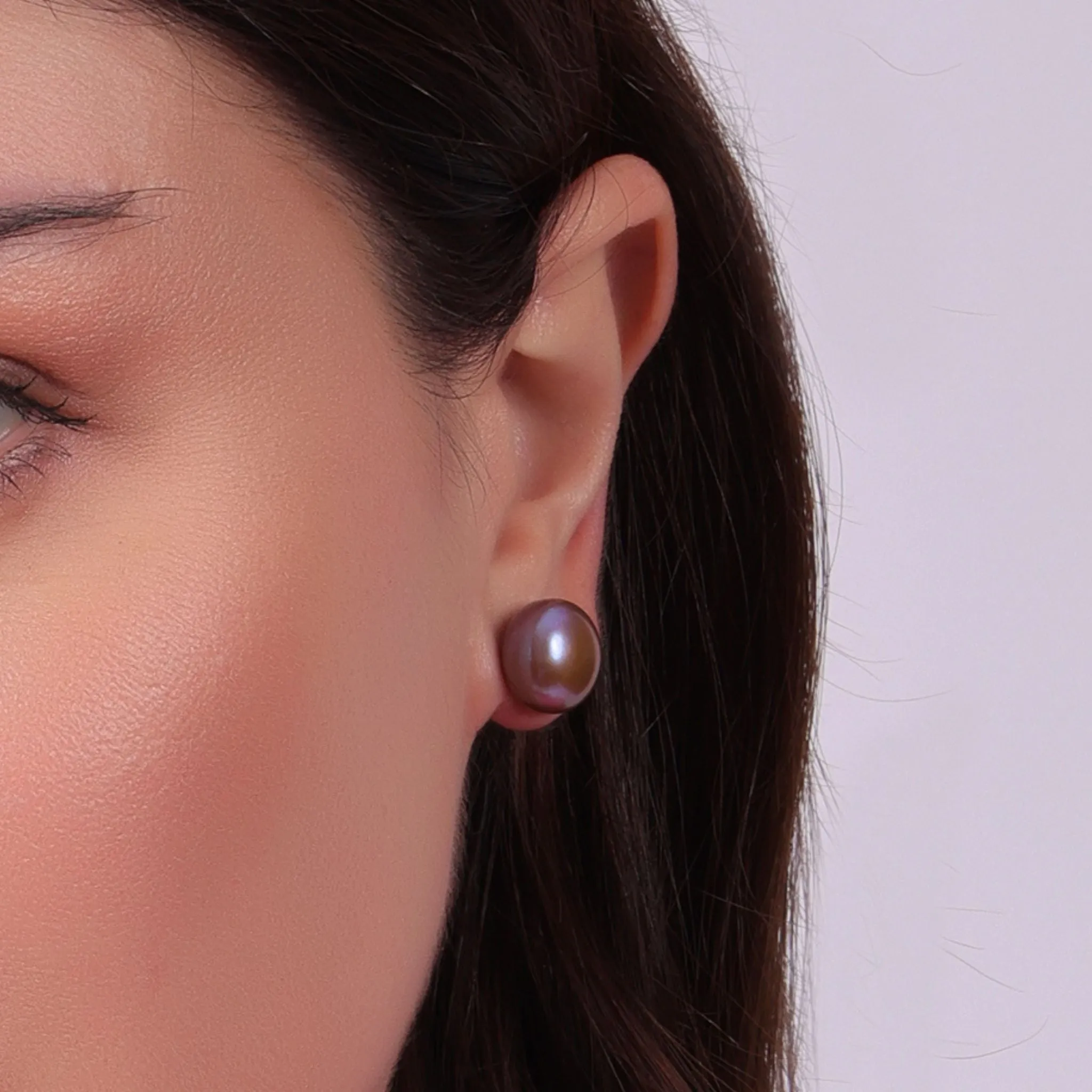 Elegant Lavender Pearl Studs (13-14mm)