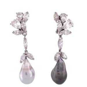 Elegant Platinum Natural Diamond Dangle Earrings