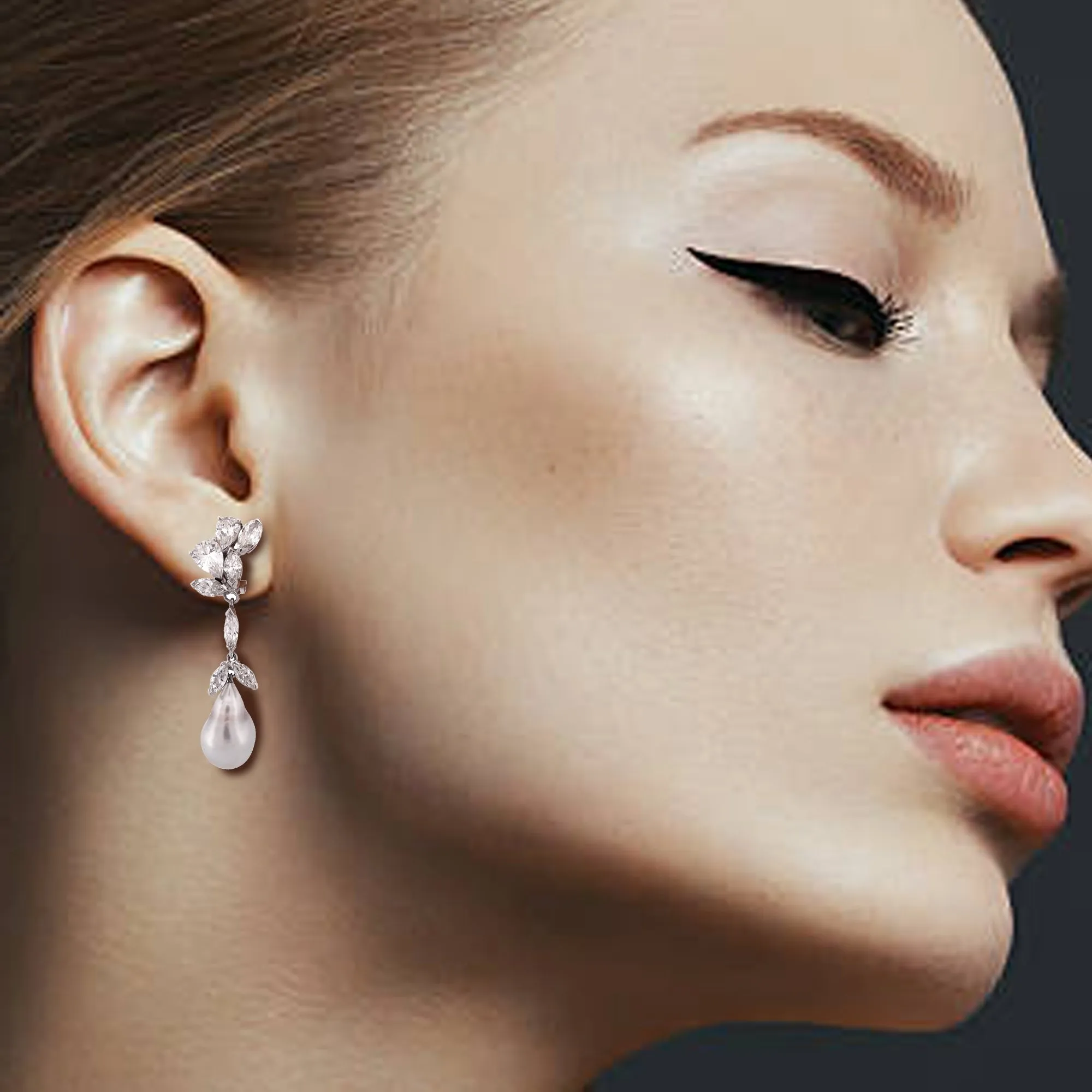 Elegant Platinum Natural Diamond Dangle Earrings