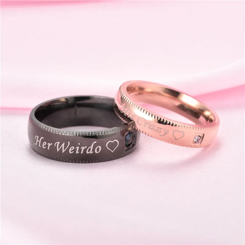 Engravable Her Weirdo His Crazy Matching Rings Set