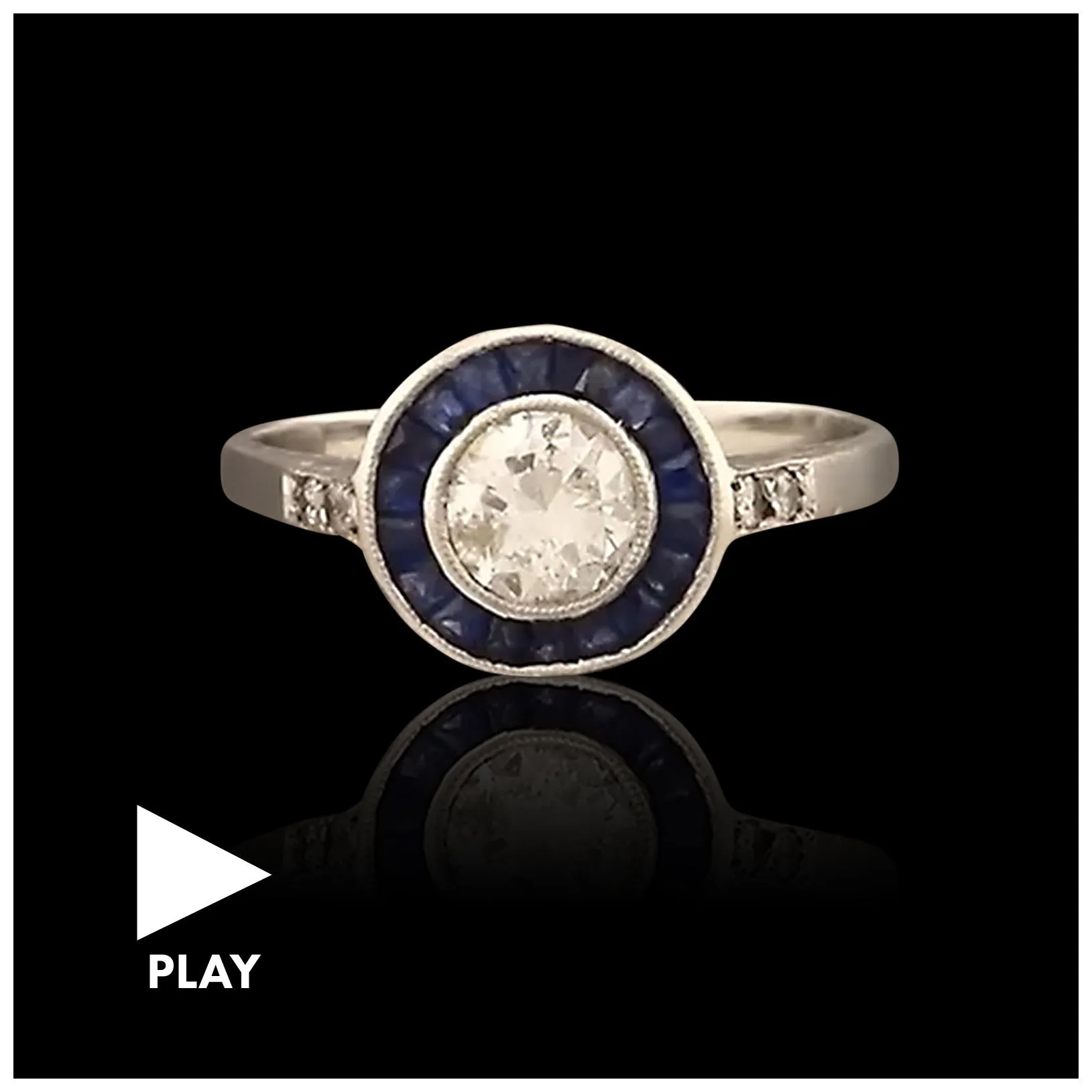 Estate Transitional Cut Diamond Sapphire Platinum Halo Ring