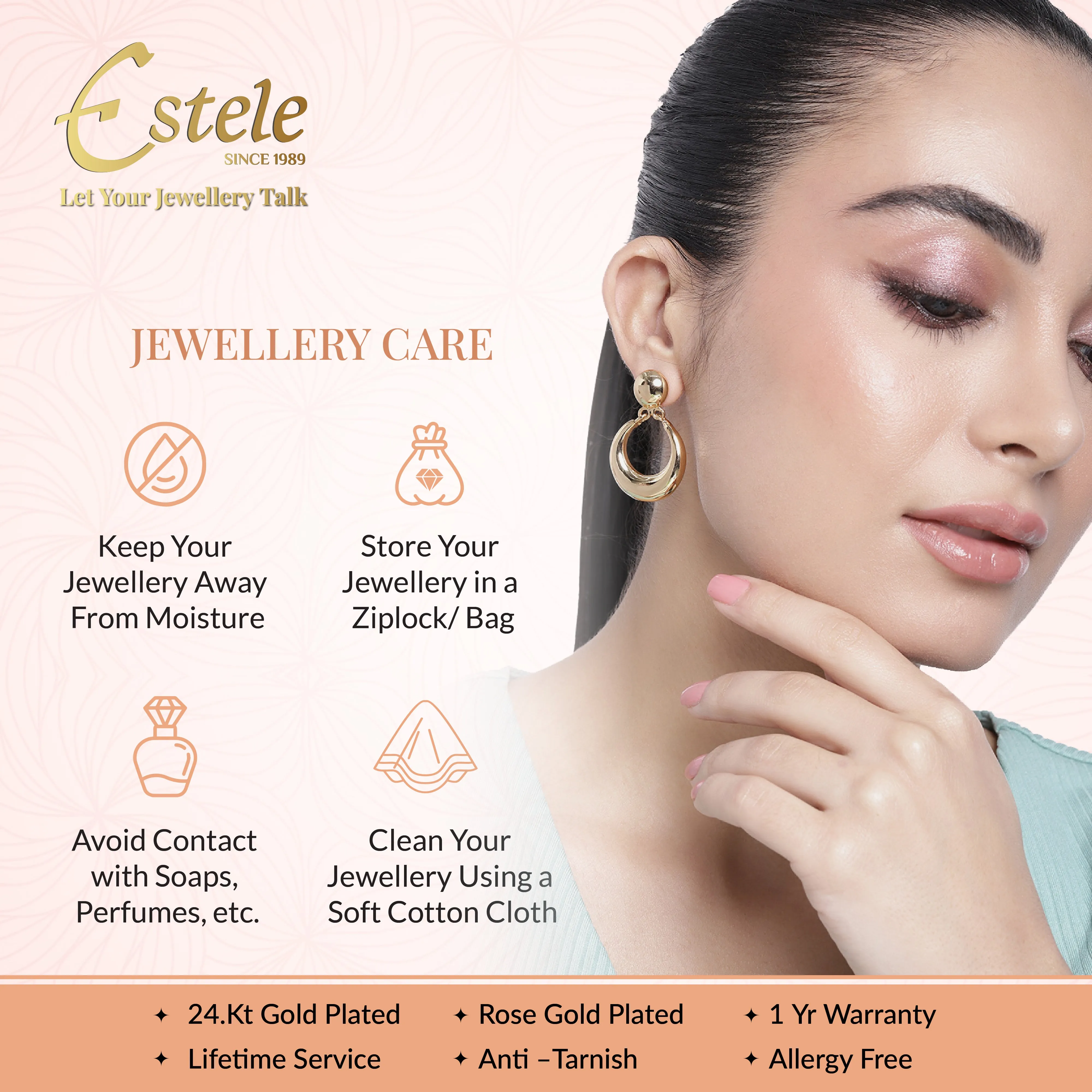Estele 24 Kt Gold Plated American Diamond Necklace Set for Women