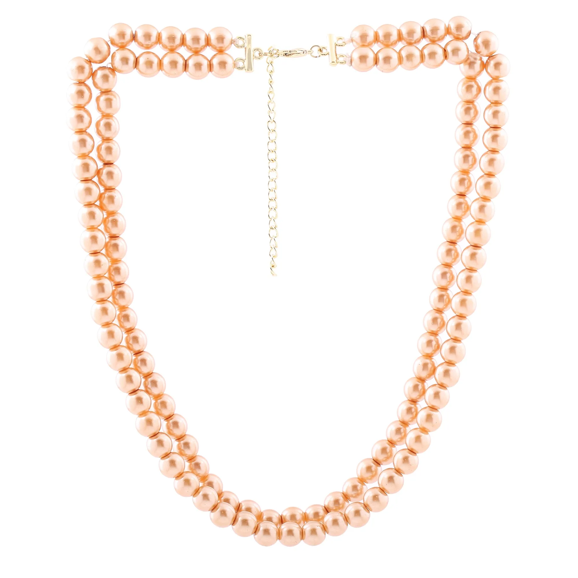 Estele Gold Plated Sparkling Double Line Pearl Necklace Set for Women