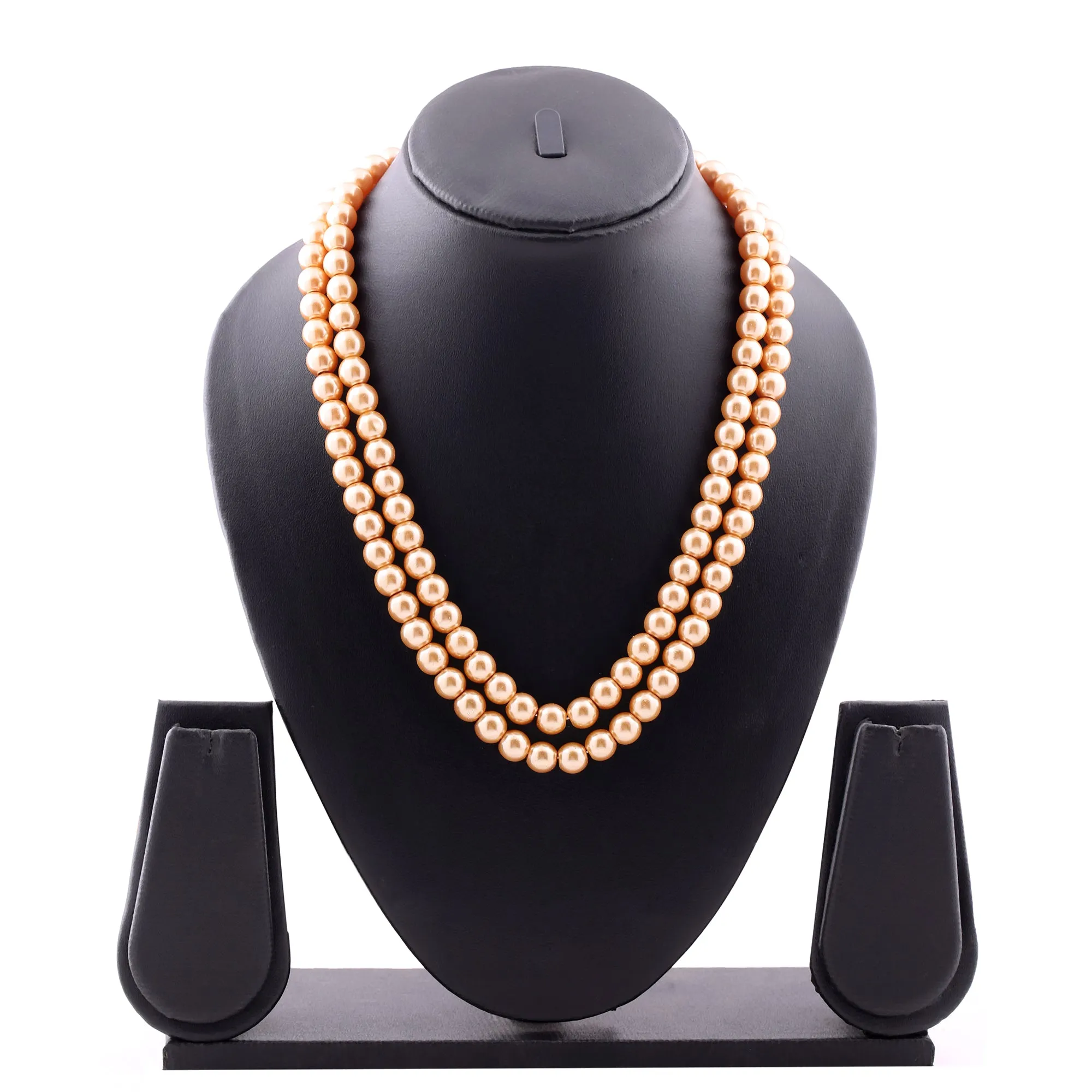 Estele Gold Plated Sparkling Double Line Pearl Necklace Set for Women