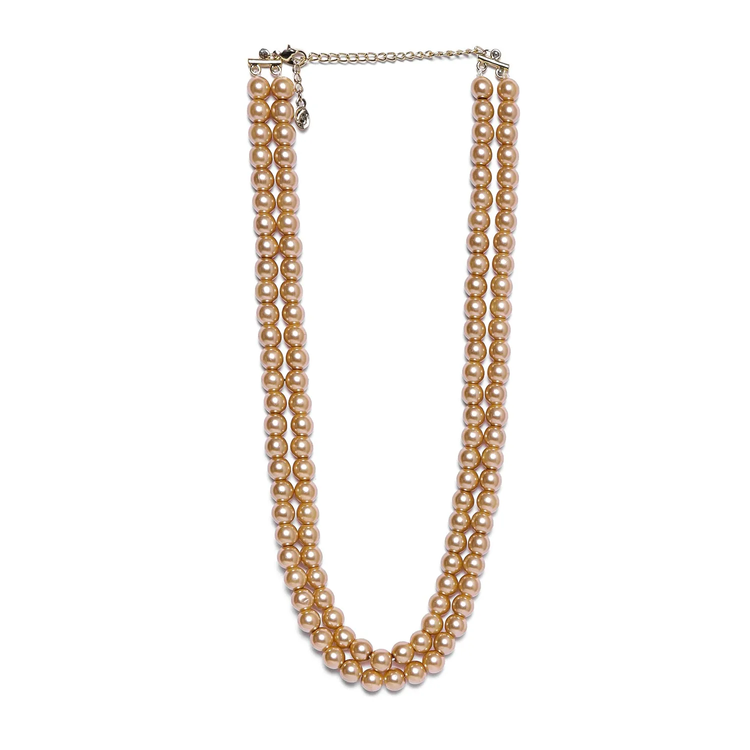 Estele Gold Plated Sparkling Double Line Pearl Necklace Set for Women
