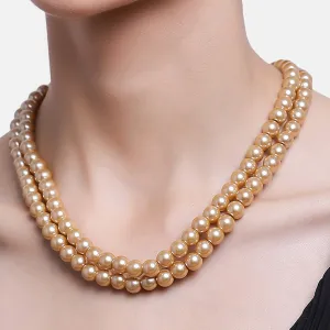 Estele Gold Plated Sparkling Double Line Pearl Necklace Set for Women