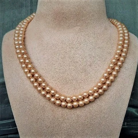 Estele Gold Plated Sparkling Double Line Pearl Necklace Set for Women