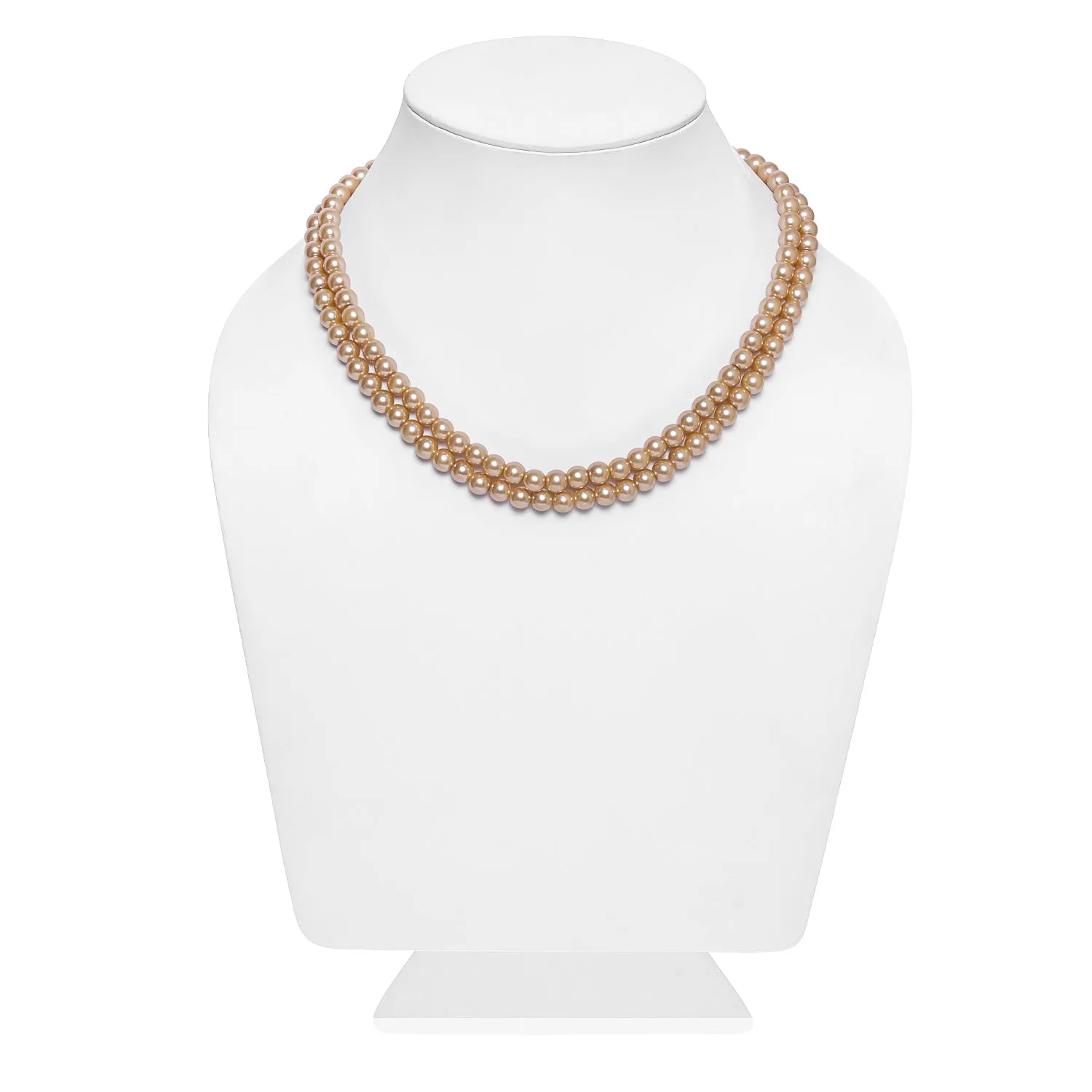 Estele Gold Plated Sparkling Double Line Pearl Necklace Set for Women