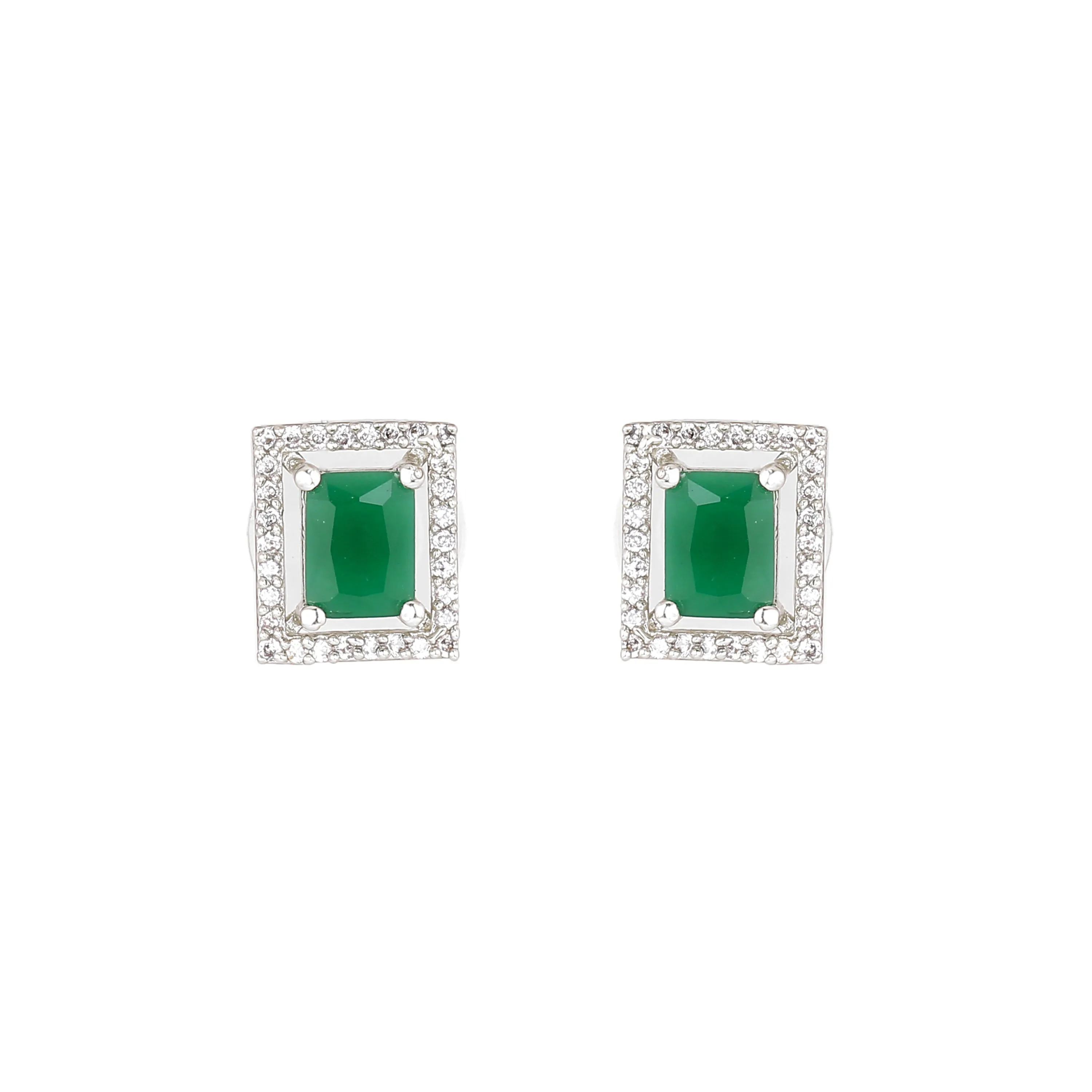 Estele Rhodium Plated CZ Attractive Pendant Set with Green Crystals for Women