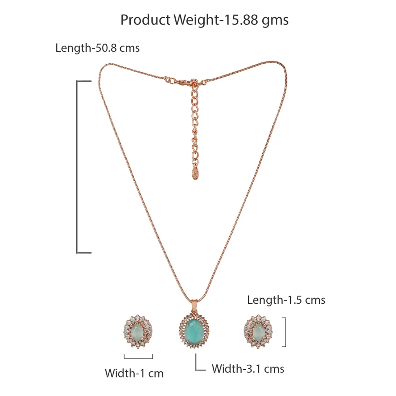 Estele Rosegold Plated CZ Beautiful Oval Designer Pendant Set with Mint Green Stones for Women