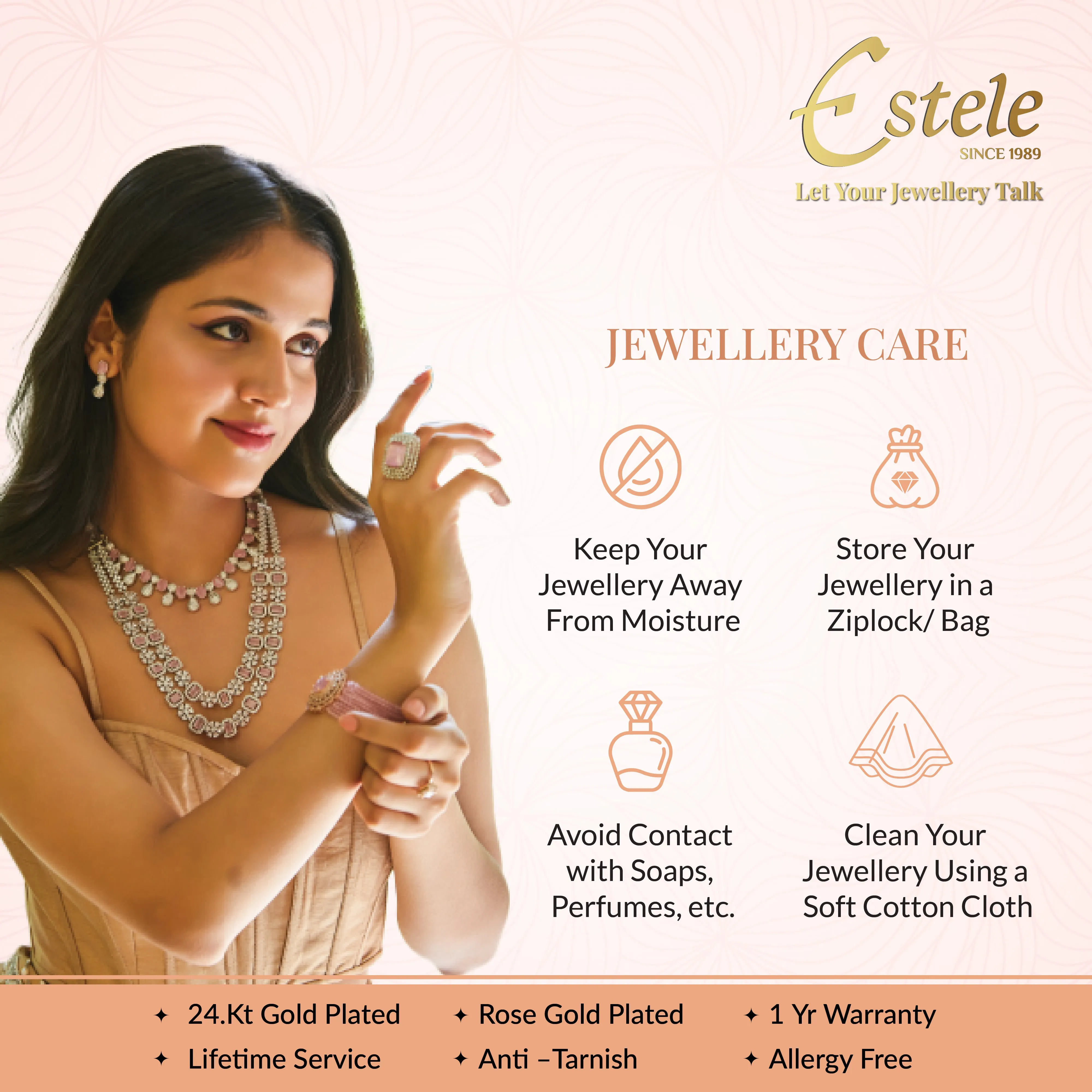 Estele Rosegold Plated CZ Beautiful Oval Designer Pendant Set with Mint Green Stones for Women