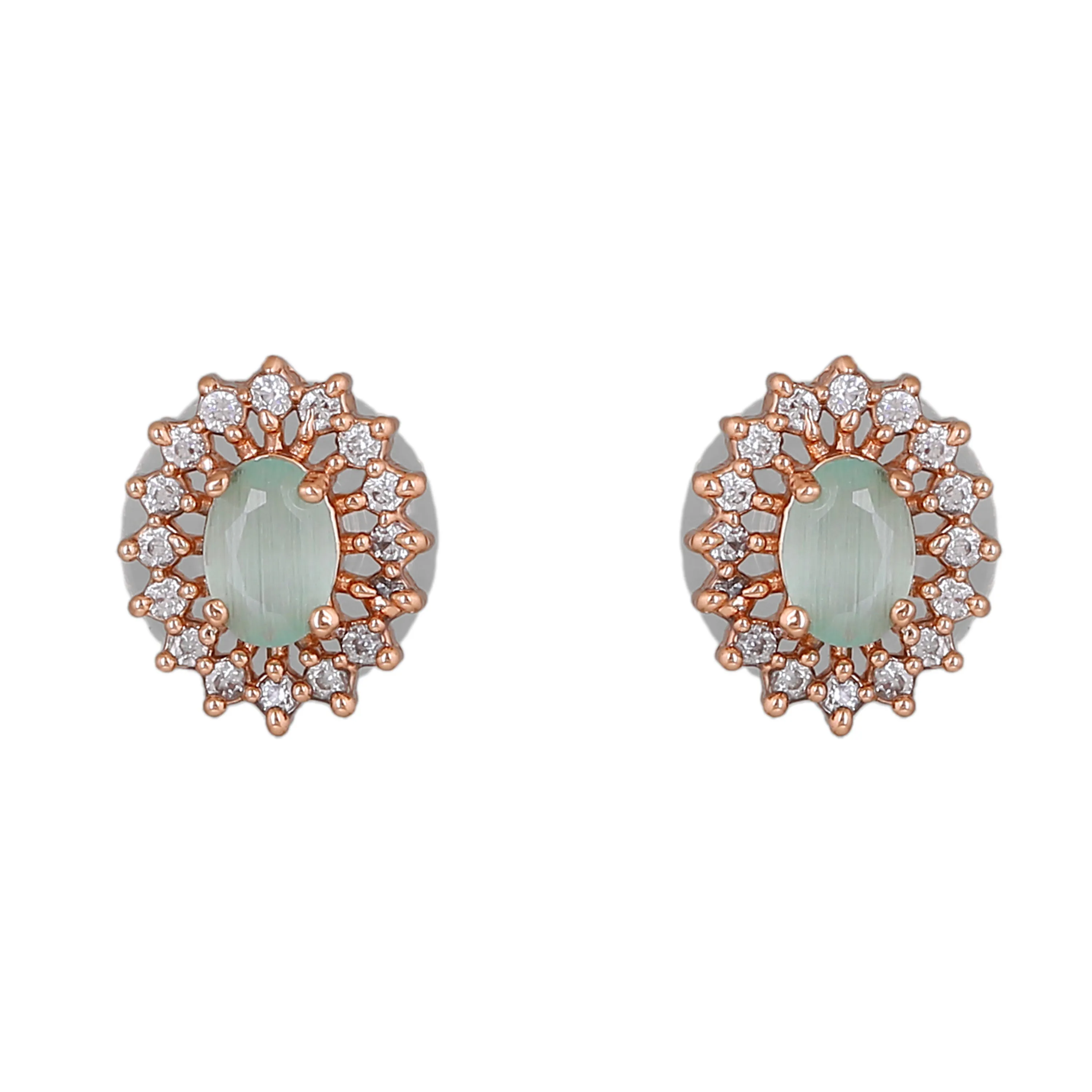 Estele Rosegold Plated CZ Beautiful Oval Designer Pendant Set with Mint Green Stones for Women