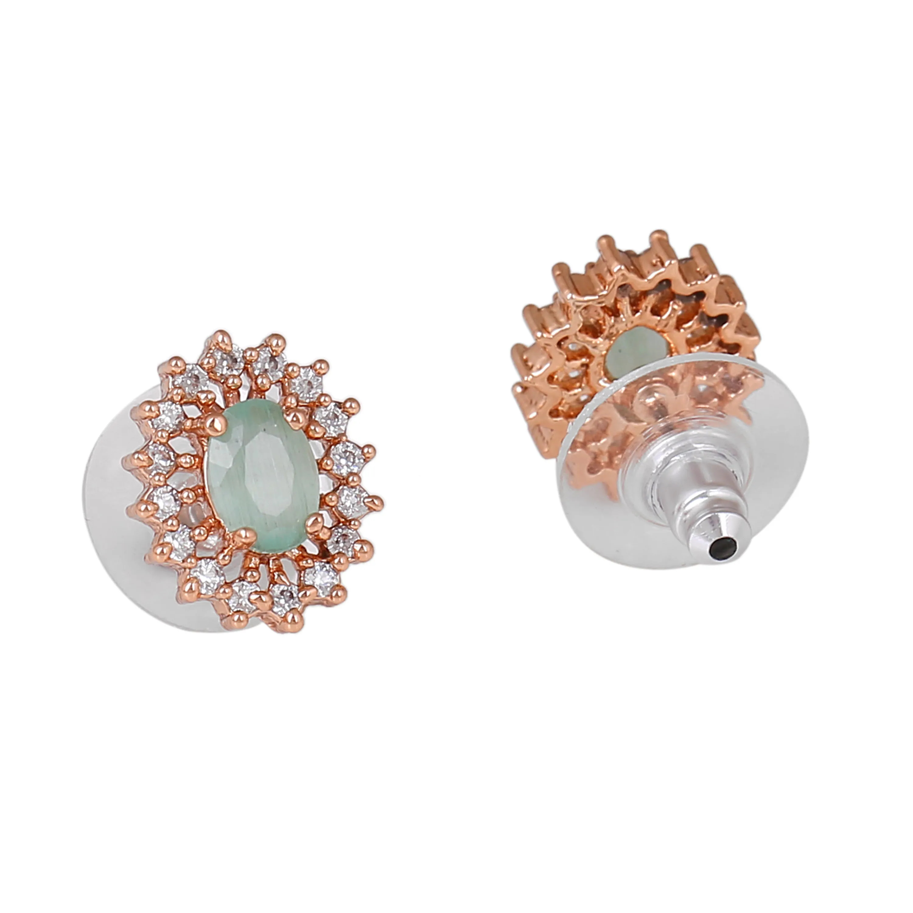 Estele Rosegold Plated CZ Beautiful Oval Designer Pendant Set with Mint Green Stones for Women