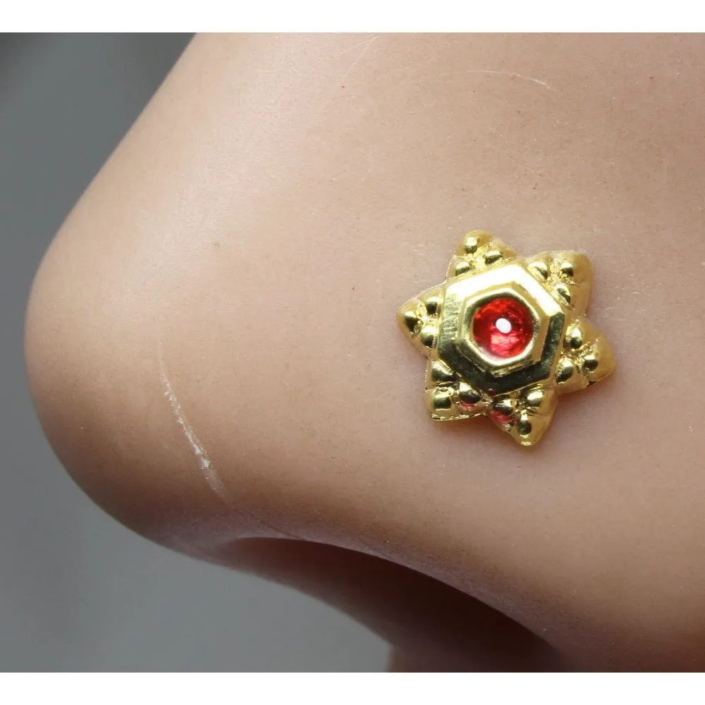 Ethnic gold plated push pin nose stud