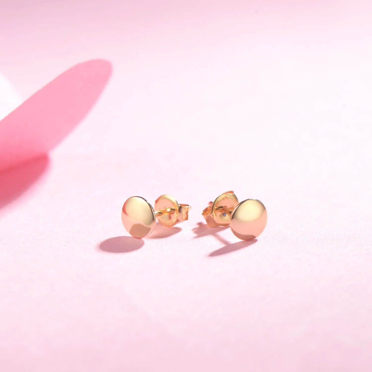 FANCIME Flat Round Button 14K Yellow Gold Stud Earrings
