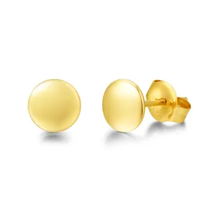 FANCIME Flat Round Button 14K Yellow Gold Stud Earrings