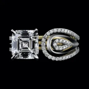 Feather Shaped Asscher cut Diamond Ring