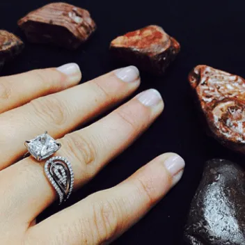 Feather Shaped Asscher cut Diamond Ring