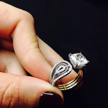 Feather Shaped Asscher cut Diamond Ring