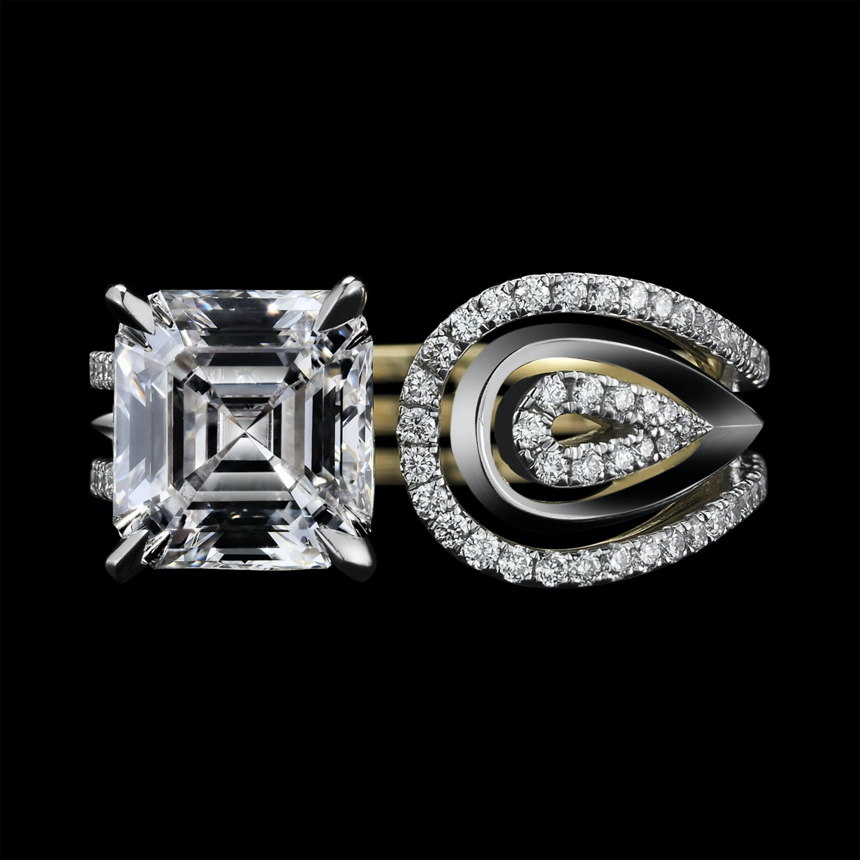 Feather Shaped Asscher cut Diamond Ring