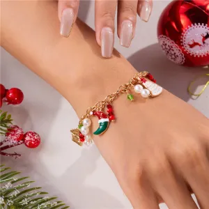 Festive Christmas Charm Bracelet Santa Snowman Tree Pendants Jewelry