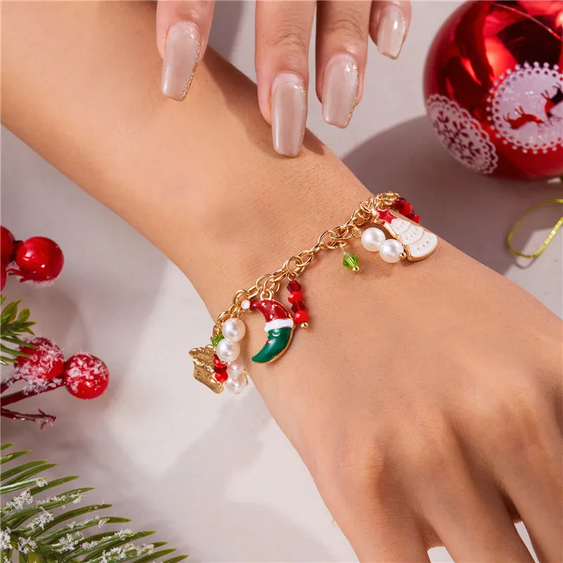 Festive Christmas Charm Bracelet Santa Snowman Tree Pendants Jewelry