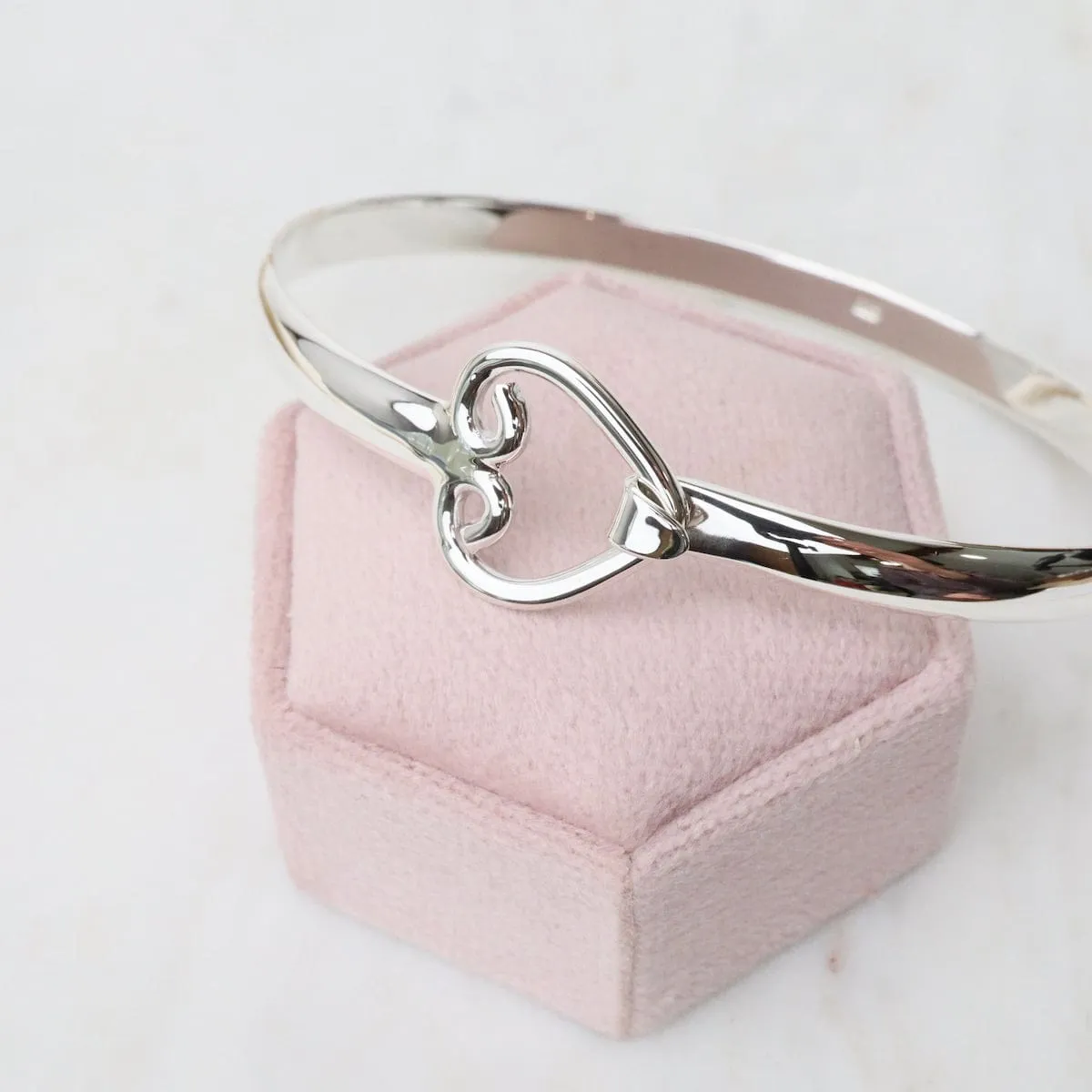 Front Latching Bangle with Heart in Front