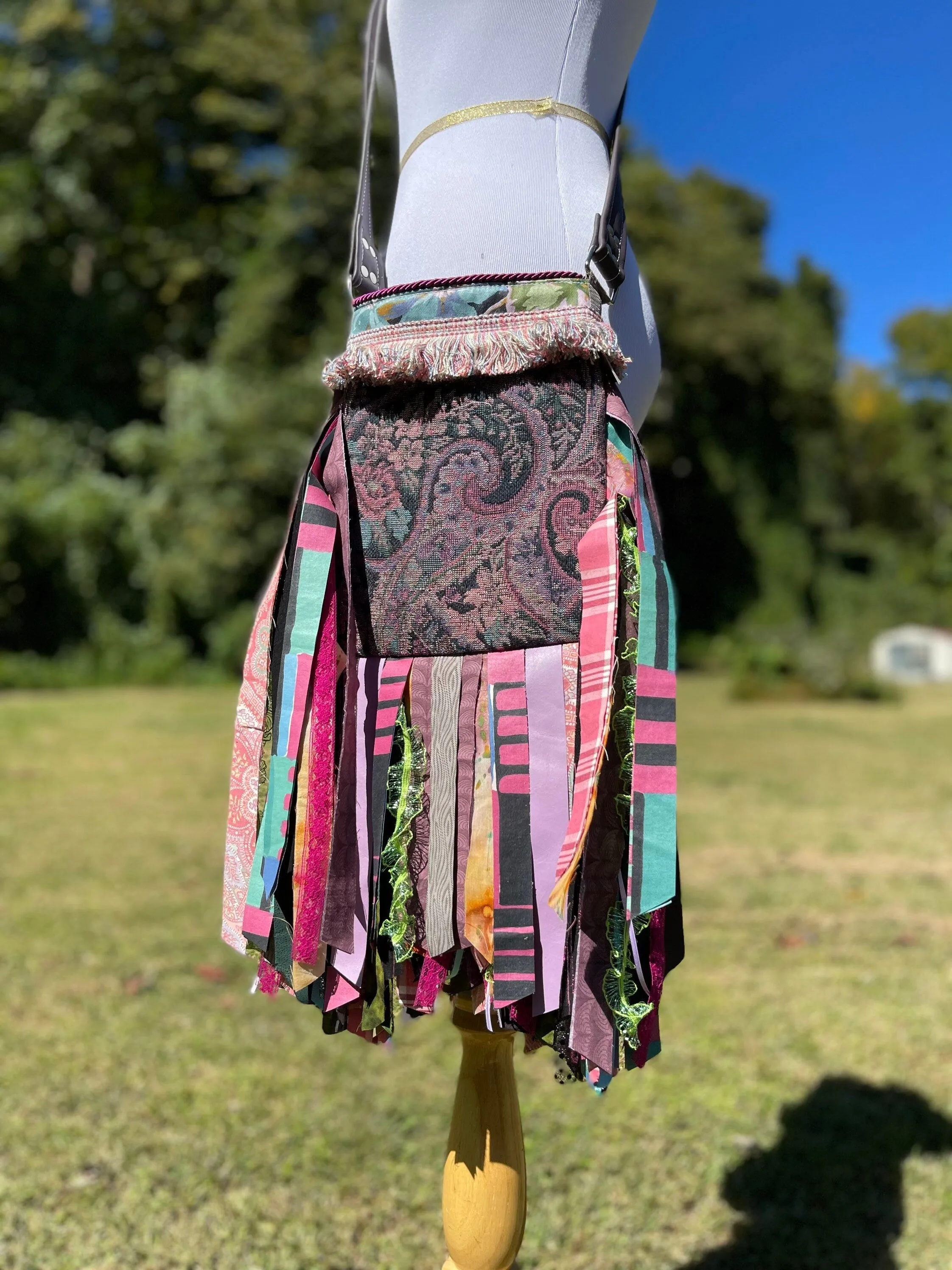Funky Purple Fringe Purse, Festival Fringe Bag, Hippie Handbag, Boho Chic Crossbody Messenger, Embellished purse