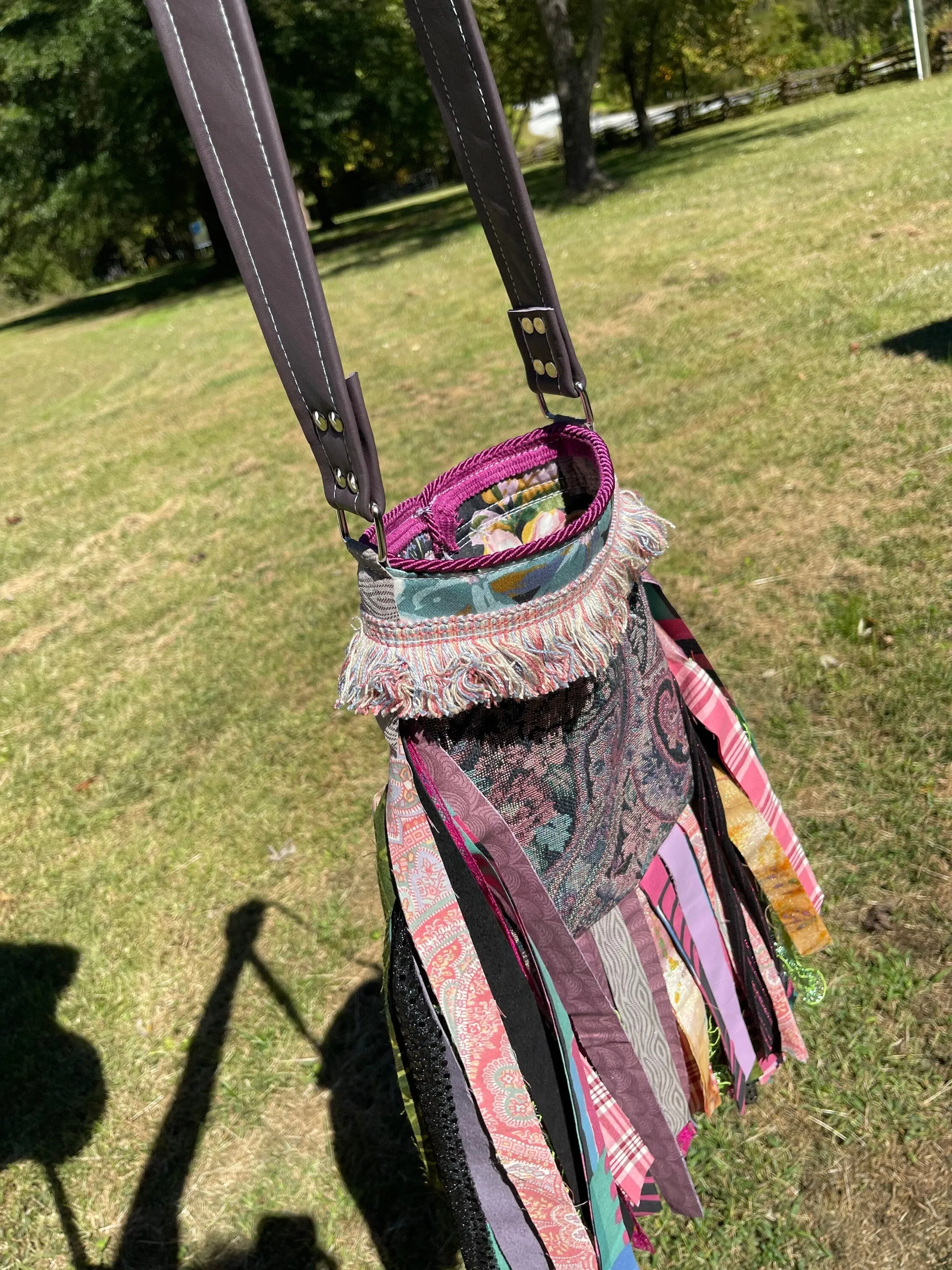 Funky Purple Fringe Purse, Festival Fringe Bag, Hippie Handbag, Boho Chic Crossbody Messenger, Embellished purse