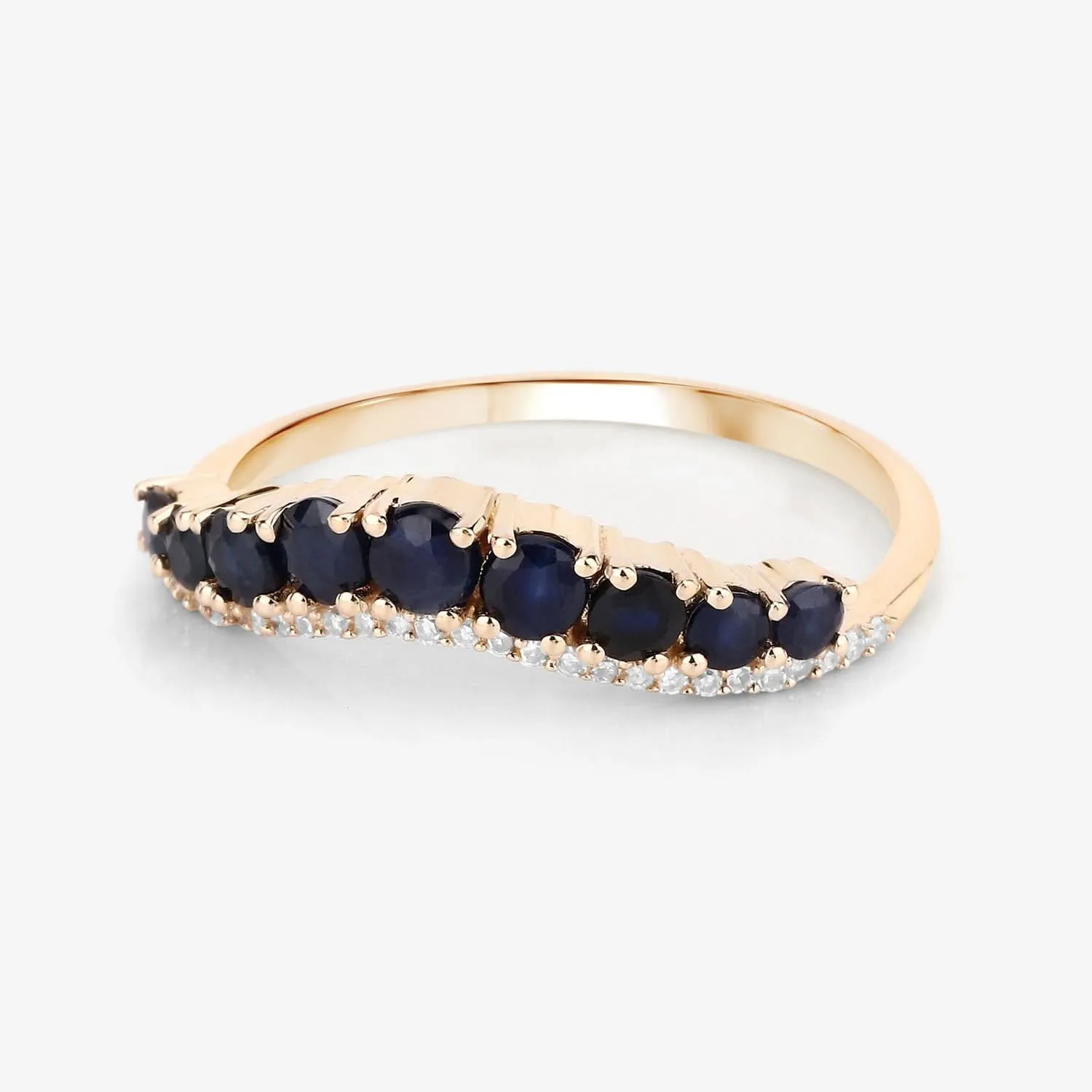Genuine Blue Sapphire and White Diamond 14K Yellow Gold Ring