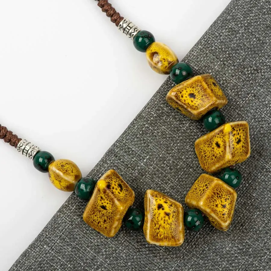 Geometry Shape Ceramic bohemia bead necklace Pendant