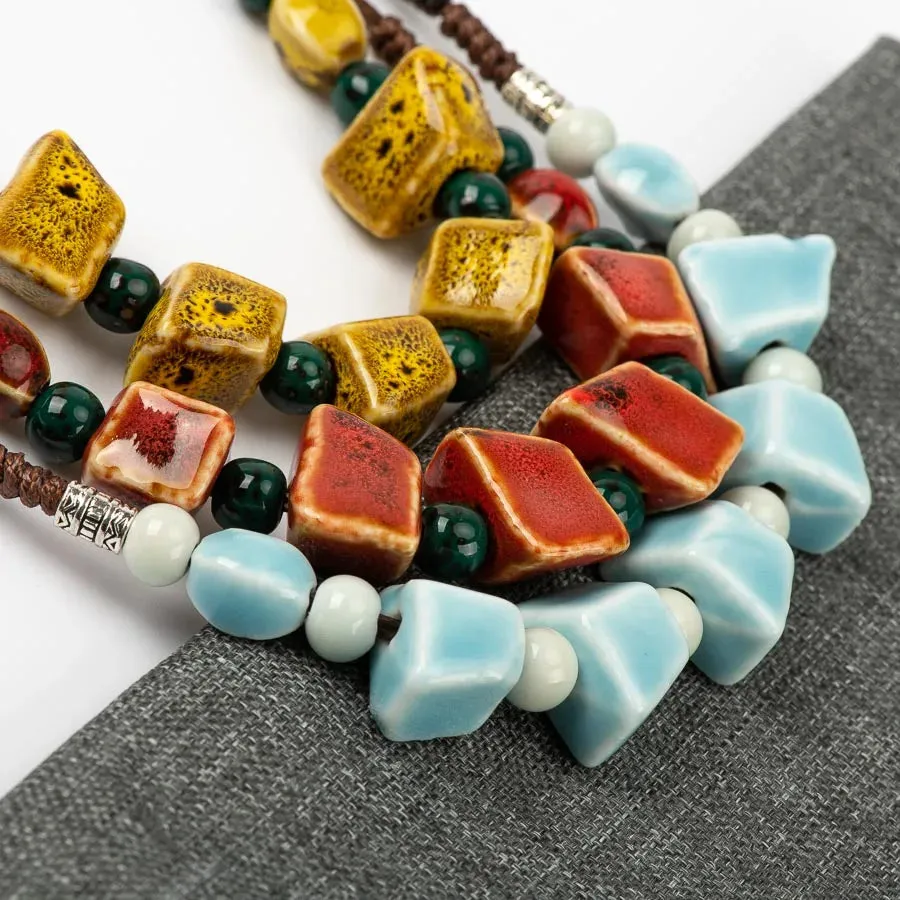 Geometry Shape Ceramic bohemia bead necklace Pendant
