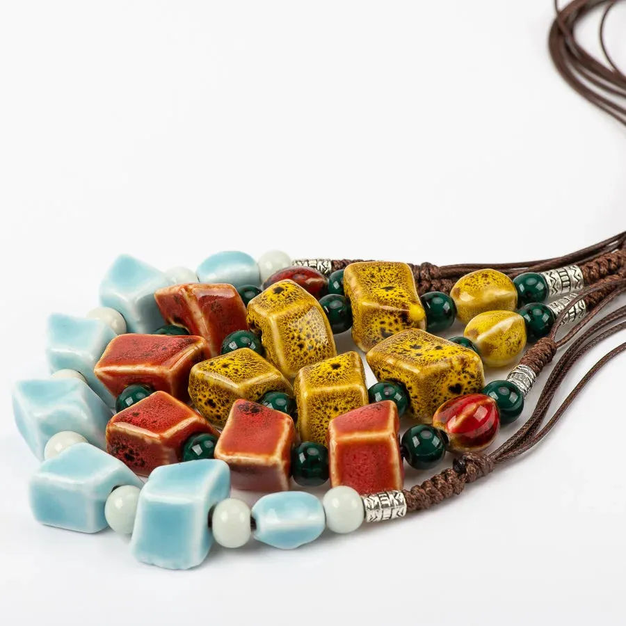 Geometry Shape Ceramic bohemia bead necklace Pendant