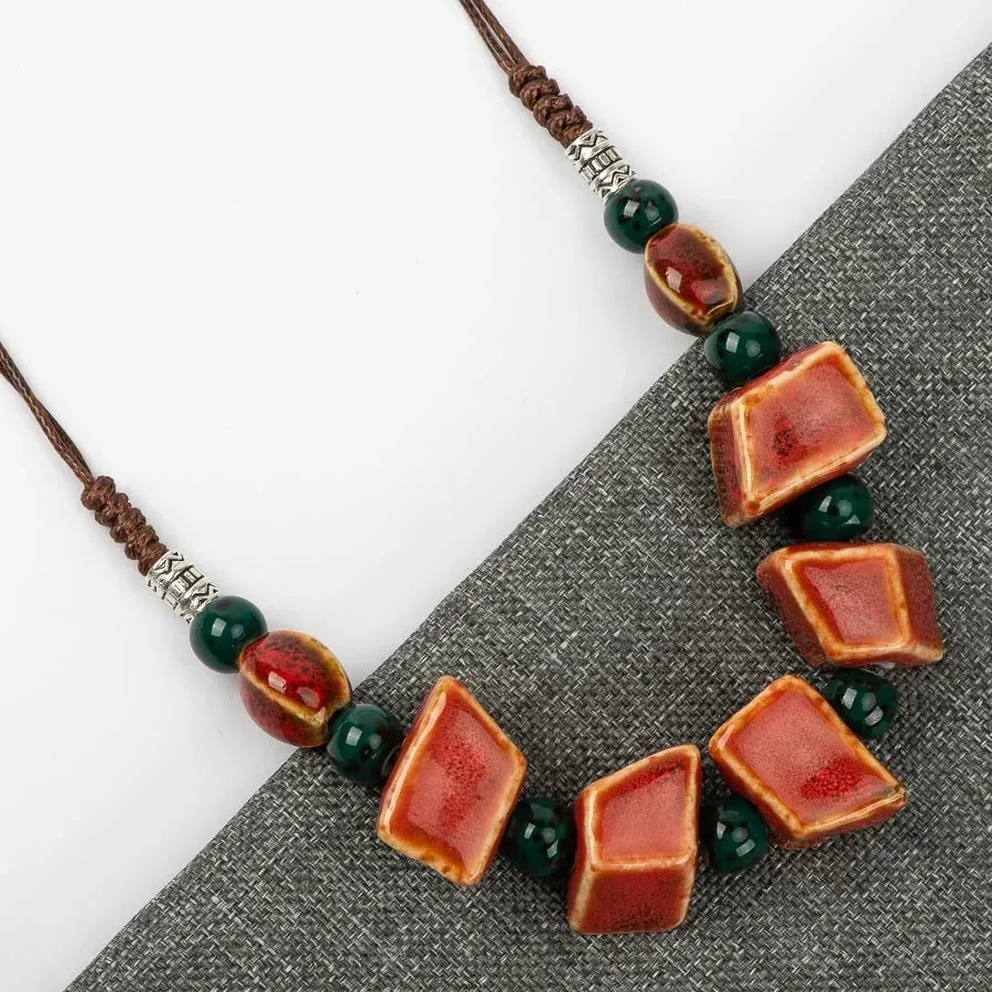 Geometry Shape Ceramic bohemia bead necklace Pendant