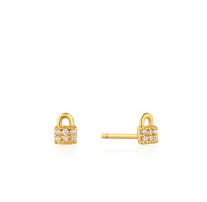 Gold Plated Padlock Sparkle Stud Earrings