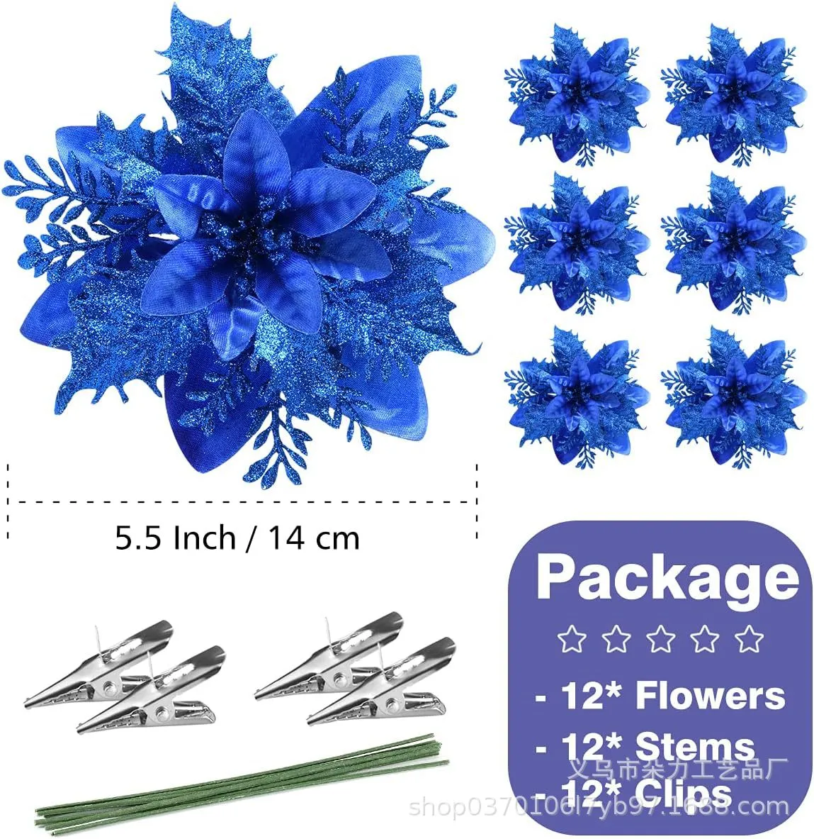Gold Powder Christmas Flowers – 12 PCS Handmade Christmas Tree Decorations