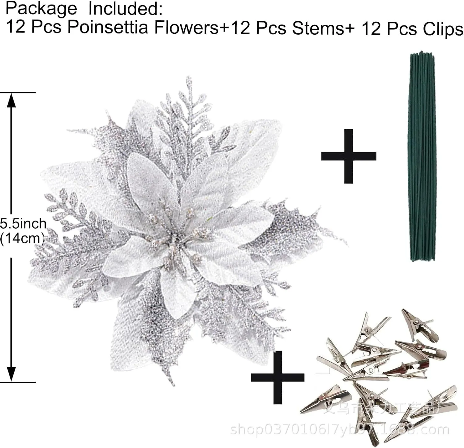 Gold Powder Christmas Flowers – 12 PCS Handmade Christmas Tree Decorations