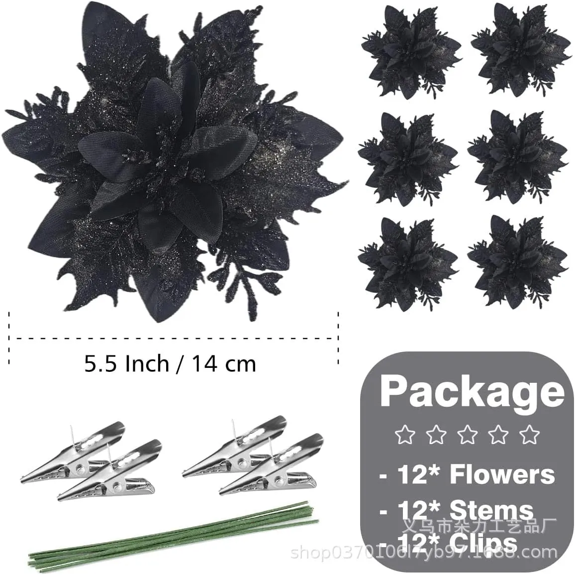 Gold Powder Christmas Flowers – 12 PCS Handmade Christmas Tree Decorations