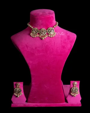 Gold Toned Floral Pendants and Ruby Accents Choker Necklace