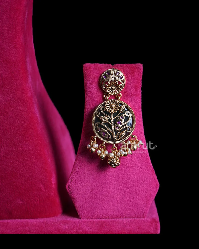 Gold Toned Floral Pendants and Ruby Accents Choker Necklace