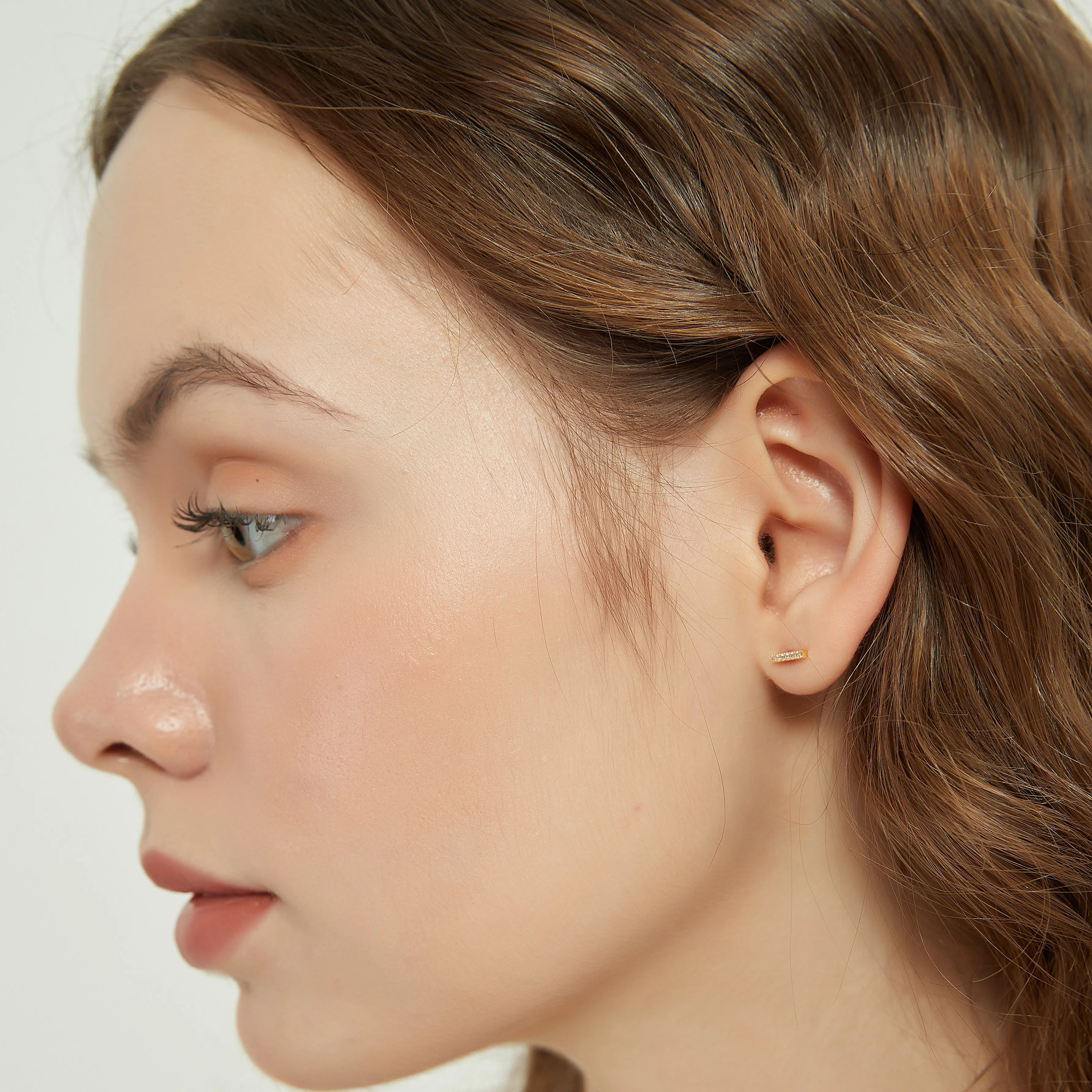 Gold Vermeil Juliana dainty paved bar stud earrings