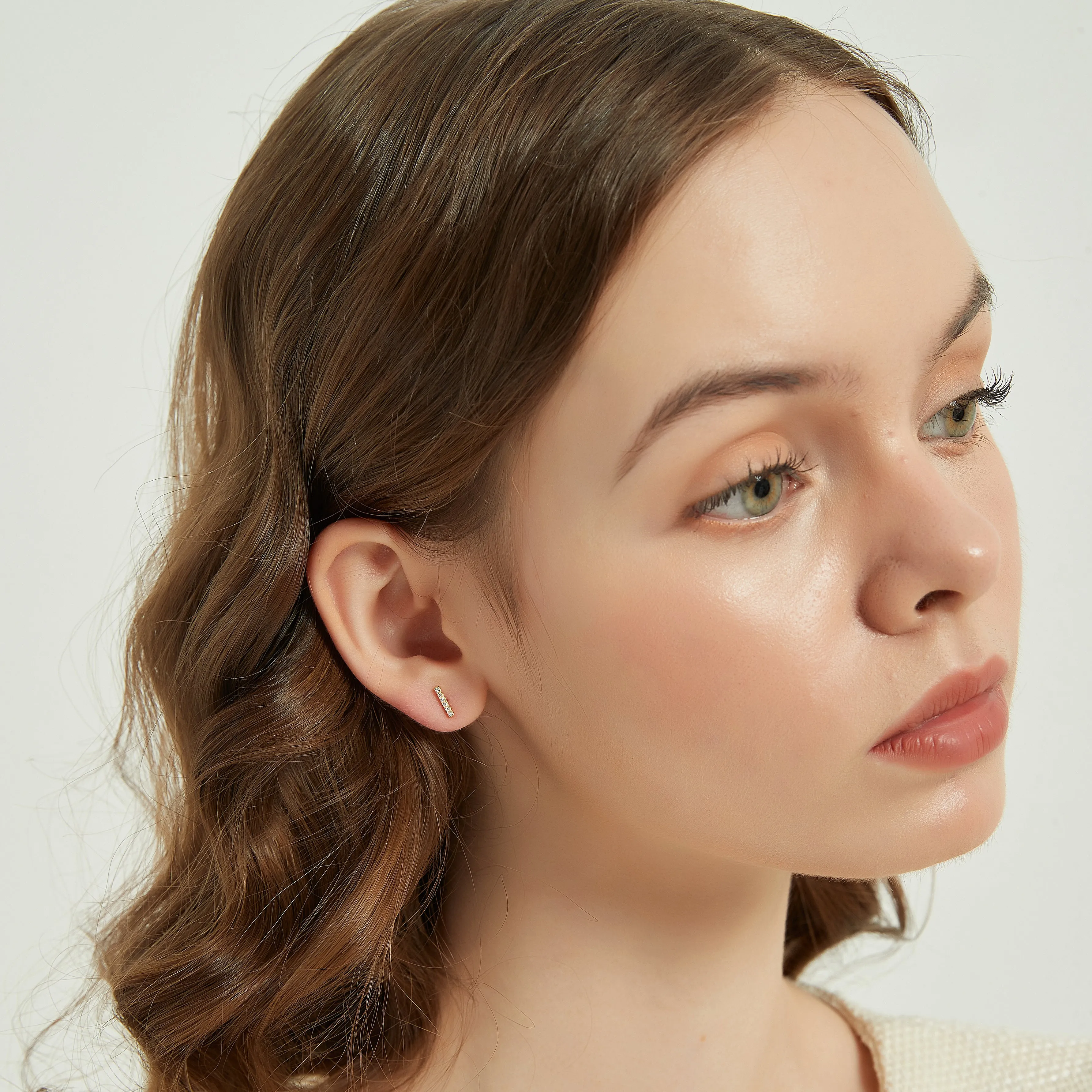 Gold Vermeil Juliana dainty paved bar stud earrings