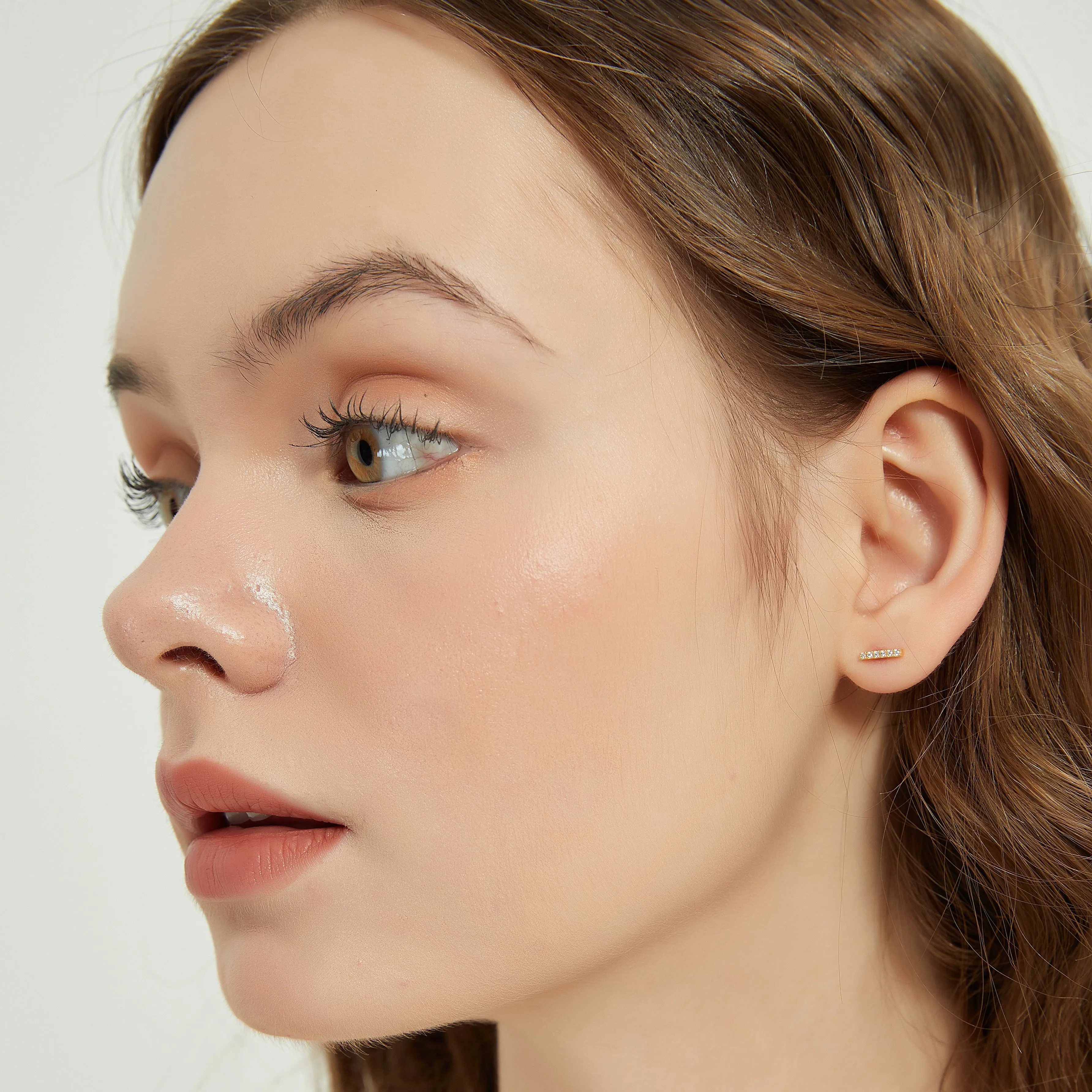 Gold Vermeil Juliana dainty paved bar stud earrings