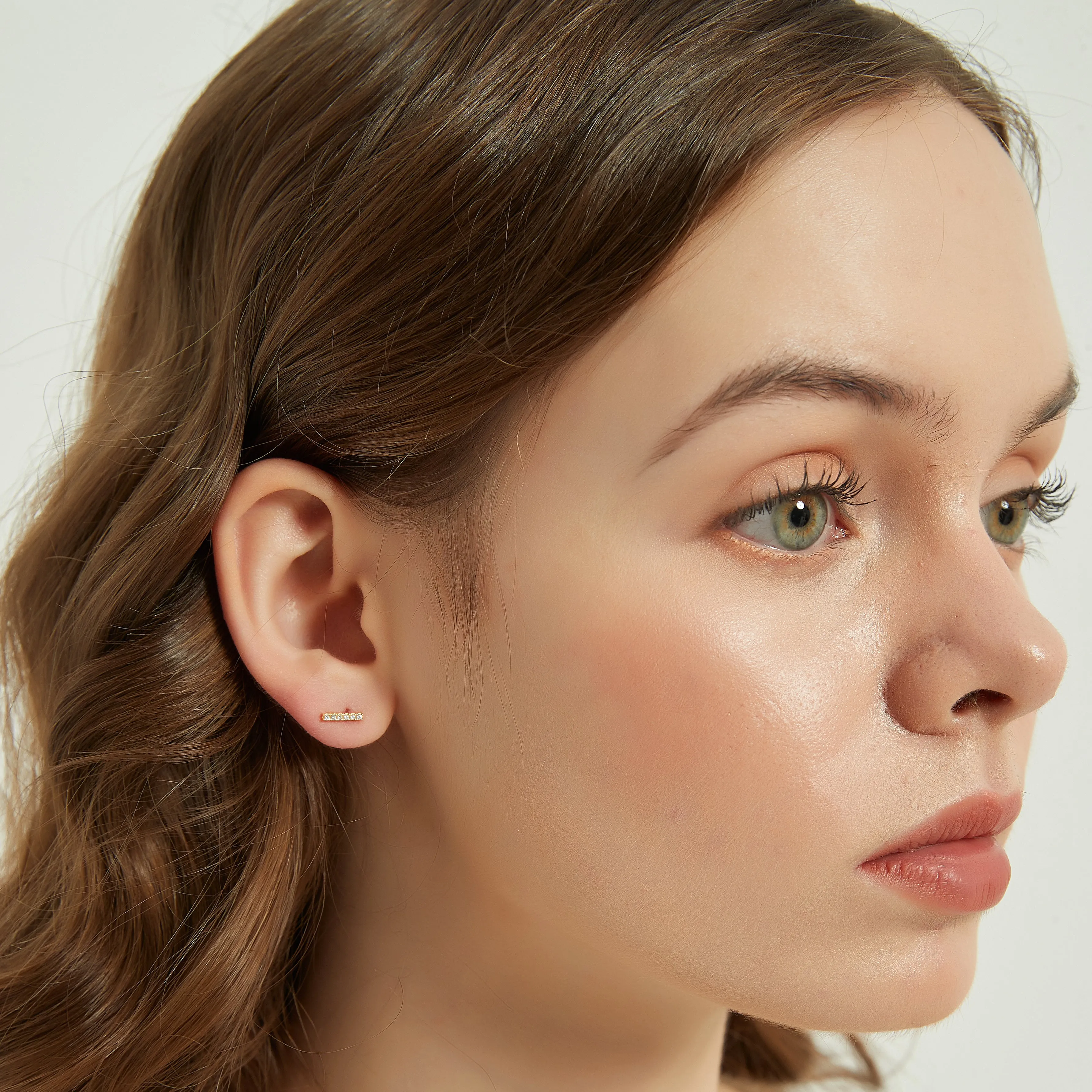 Gold Vermeil Juliana dainty paved bar stud earrings