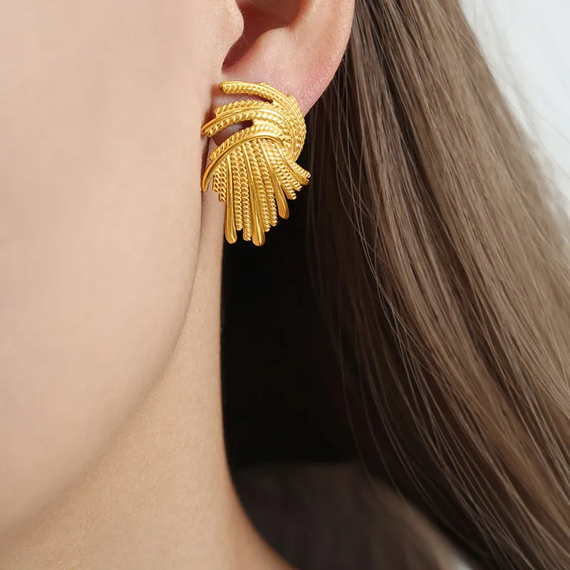 Golden Aura Titanium Earrings - Exquisite Cross-Border Design
