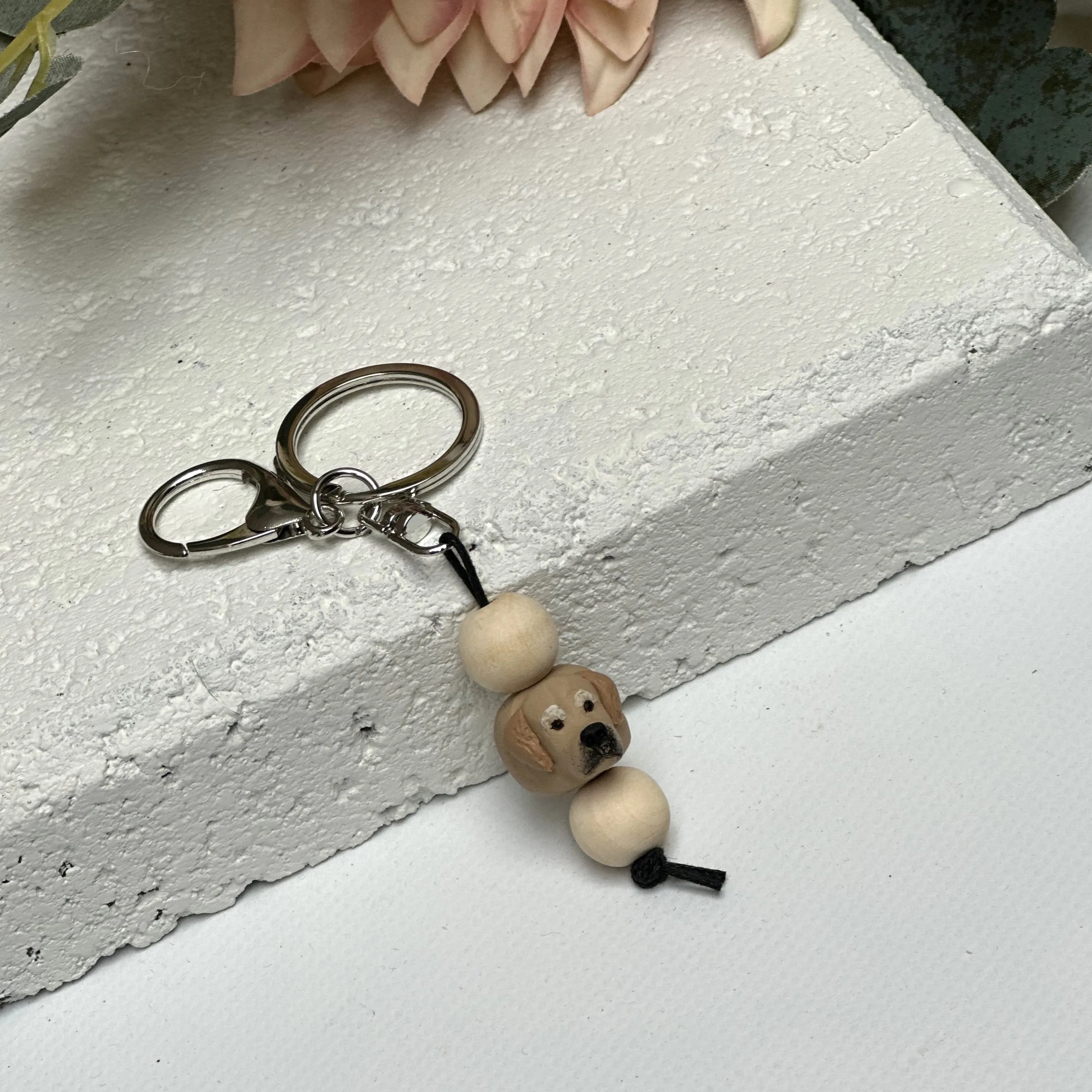 Golden retriever keyring - handmade polymer clay yellow lab dog keychain