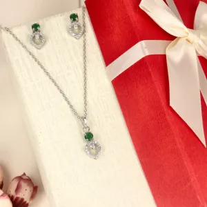 Green Diamond Leaf Rhodium Pendants Set - SIA437918_C